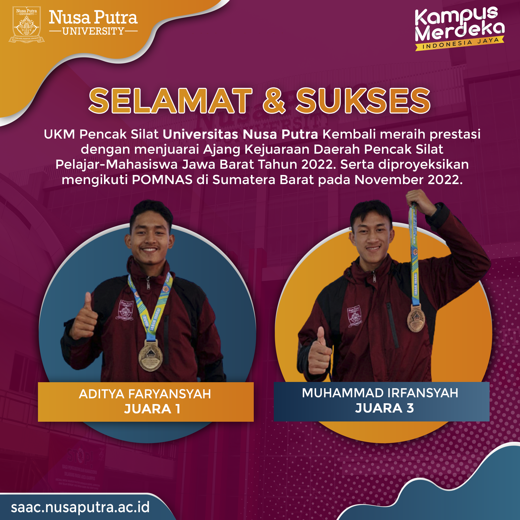 UKM Pencak Silat Universitas Nusa Putra Kembali Meraih Juara Pada Kejurda Pencak Silat Pelajar-Mahasiswa Jawa Barat 2022